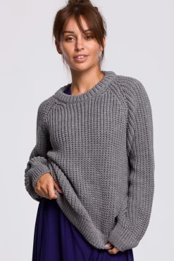Sweter z dekoltem pod szyję - szary