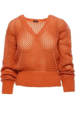 Sweter z dużymi oczkami - pomarańczowy