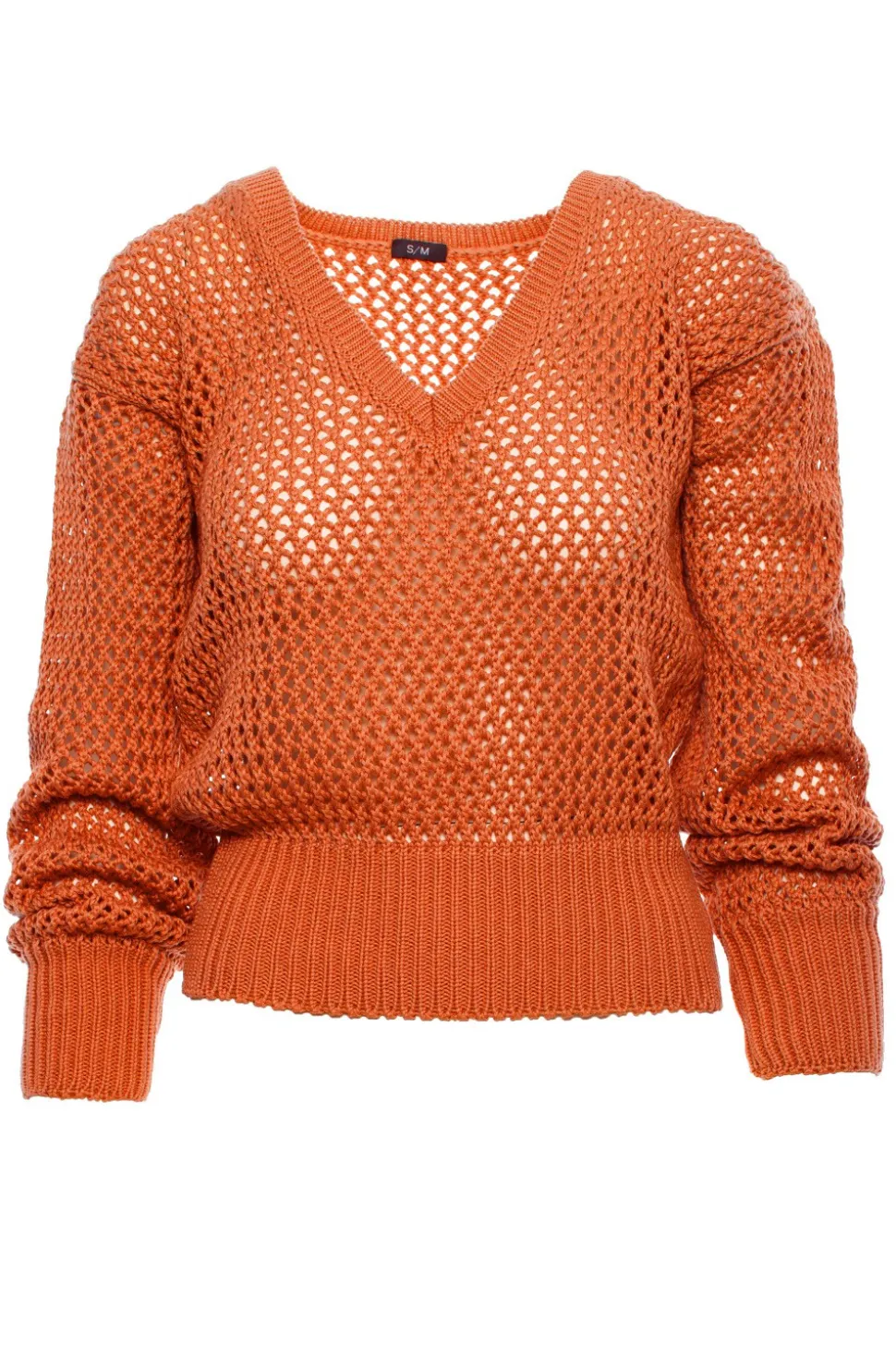 Sweter z dużymi oczkami - pomarańczowy