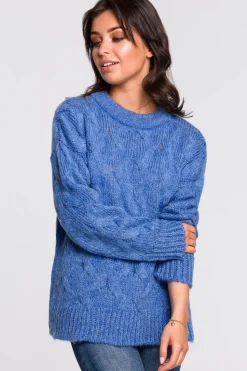 Sweter ze splotem typu warkocz - niebieski
