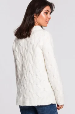 Sweter ze splotem typu warkocz - ecru