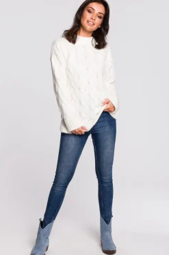 Sweter ze splotem typu warkocz - ecru