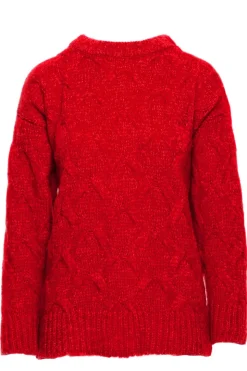 Sweter ze splotem typu warkocz - czerwony