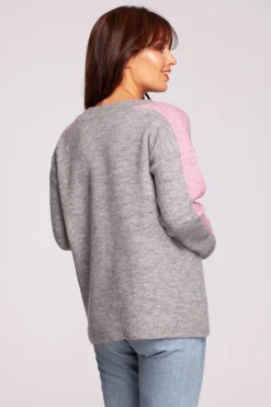 Sweter z kontrastowymi lampasami - szary