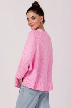 Sweter z nietoperzowymi rękawami - różowy