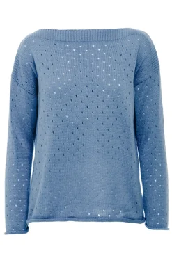 Sweter z oczkami - niebieski