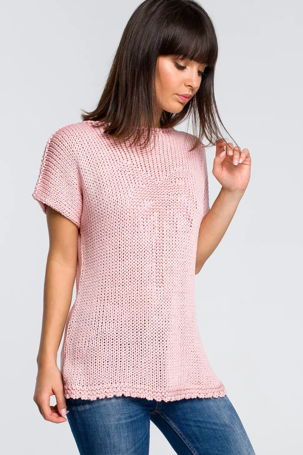 Sweter z palmą - różowy