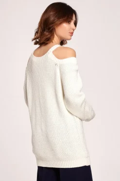 Sweter z wycięciami na ramionach - ecru