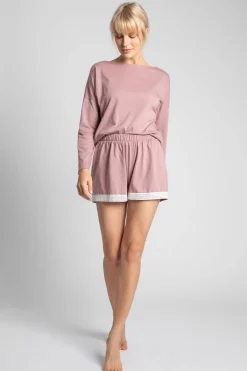Szorty z koronkowym brzegiem - wrzosowe