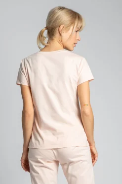 T-shirt do spania z dekoltem w serek - brzoskwiniowy