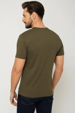 T-shirt męski pod marynarkę - khaki