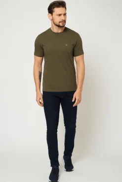 T-shirt męski pod marynarkę - khaki