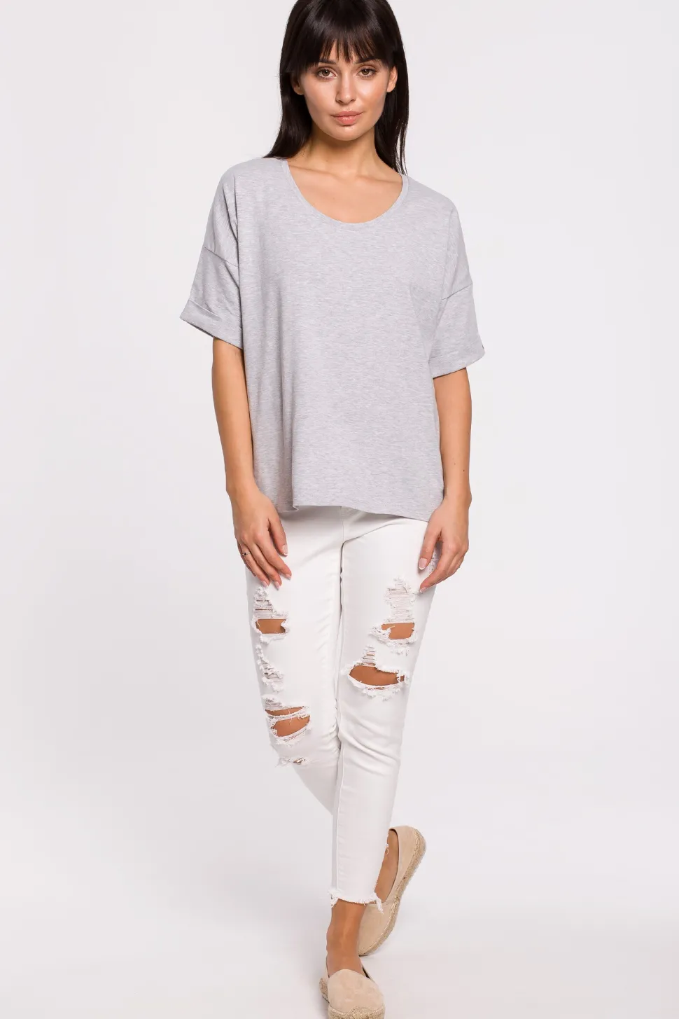T-shirt oversize z okrągłym dekoltem - szary