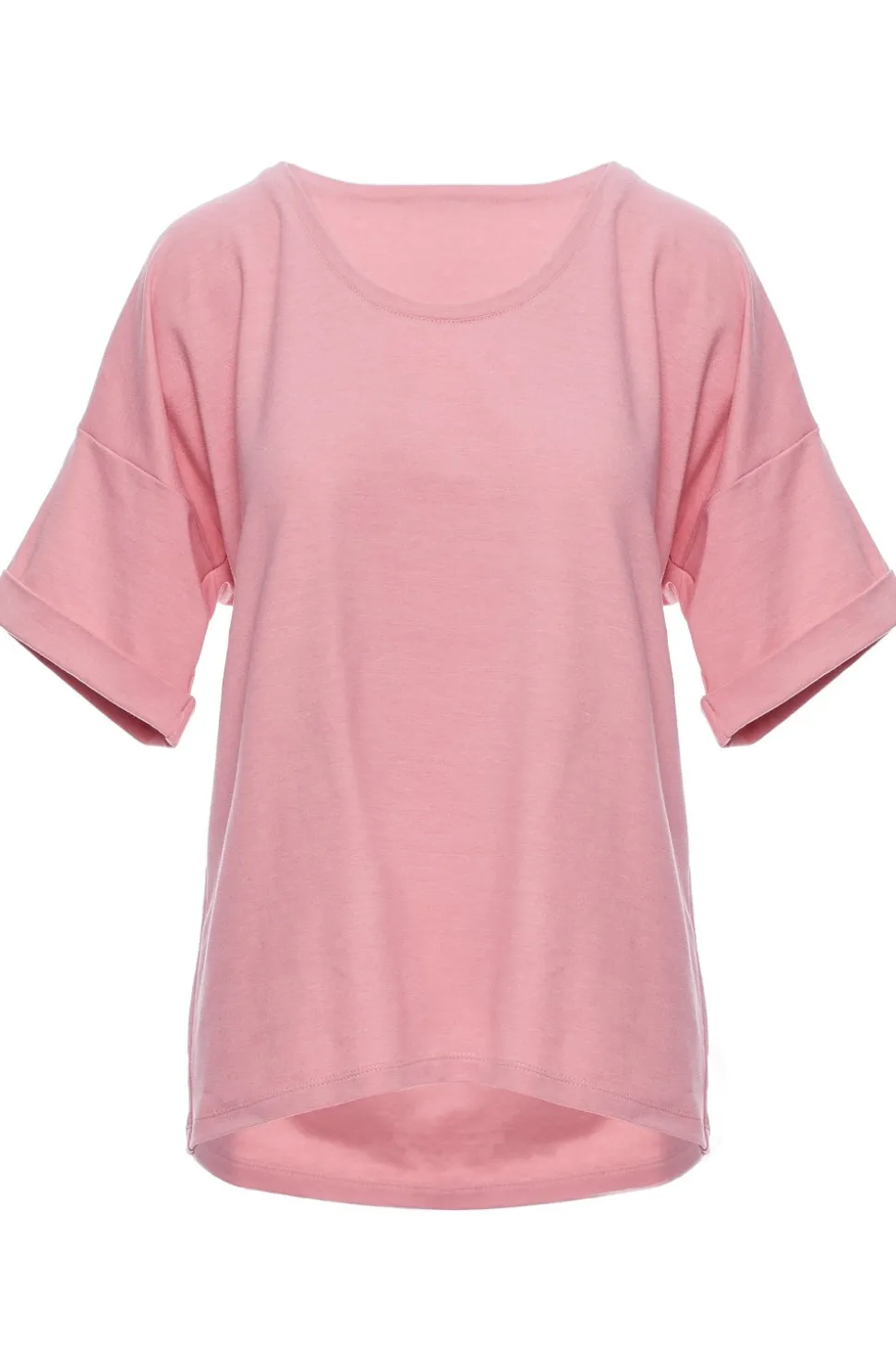 T-shirt oversize z okrągłym dekoltem - różowy