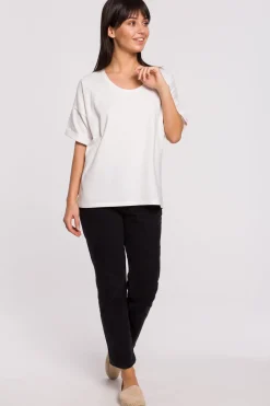 T-shirt oversize z okrągłym dekoltem - ecru