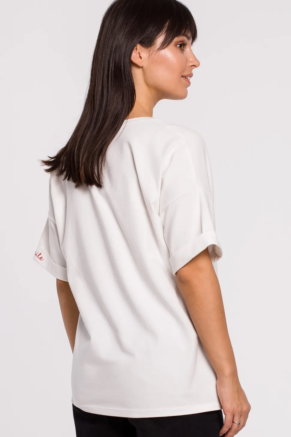 T-shirt oversize z okrągłym dekoltem - ecru
