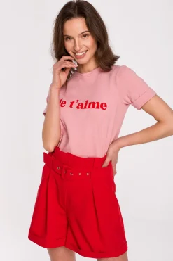 T-shirt z nadrukiem - różowy