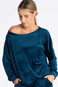 Welurowa bluza damska oversize - morska