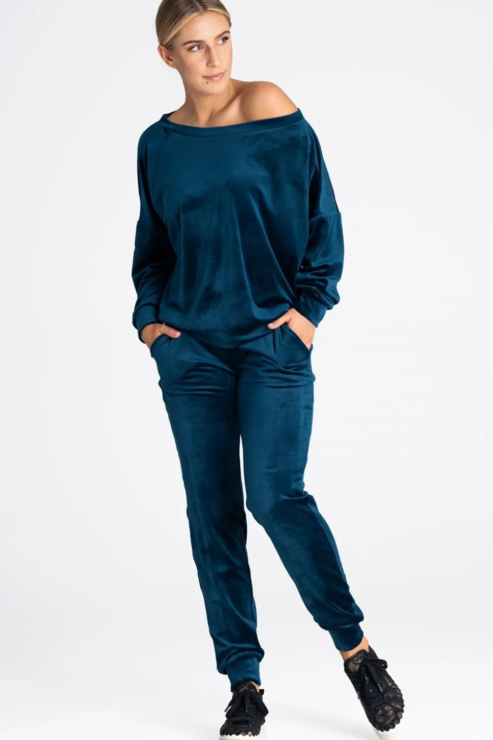 Welurowa bluza damska oversize - morska