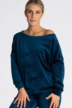 Welurowa bluza damska oversize - morska