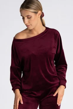Welurowa bluza damska oversize - bordowa