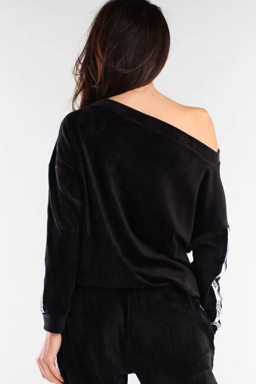 Welurowa bluza z lampasami - czarna