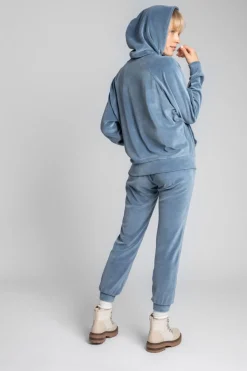 Welurowa bluza z nietoperzowymi rękawami - niebieska