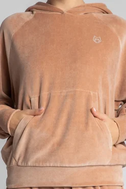 Welurowa bluza z nietoperzowymi rękawami - beżowa