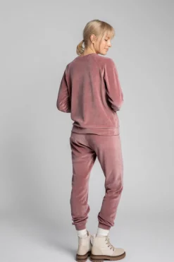 Welurowa bluza z raglanowymi rękawami - brudny róż