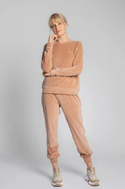 Welurowa bluza z raglanowymi rękawami - beżowa
