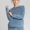 Welurowa bluza z raglanowymi rękawami - niebieska