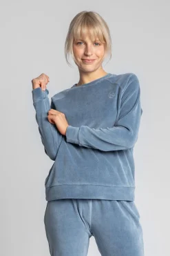 Welurowa bluza z raglanowymi rękawami - niebieska