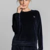 Welurowa bluza z raglanowymi rękawami - granatowa