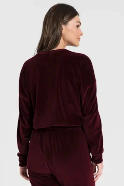 Welurowa bluza z wypustką - bordowa