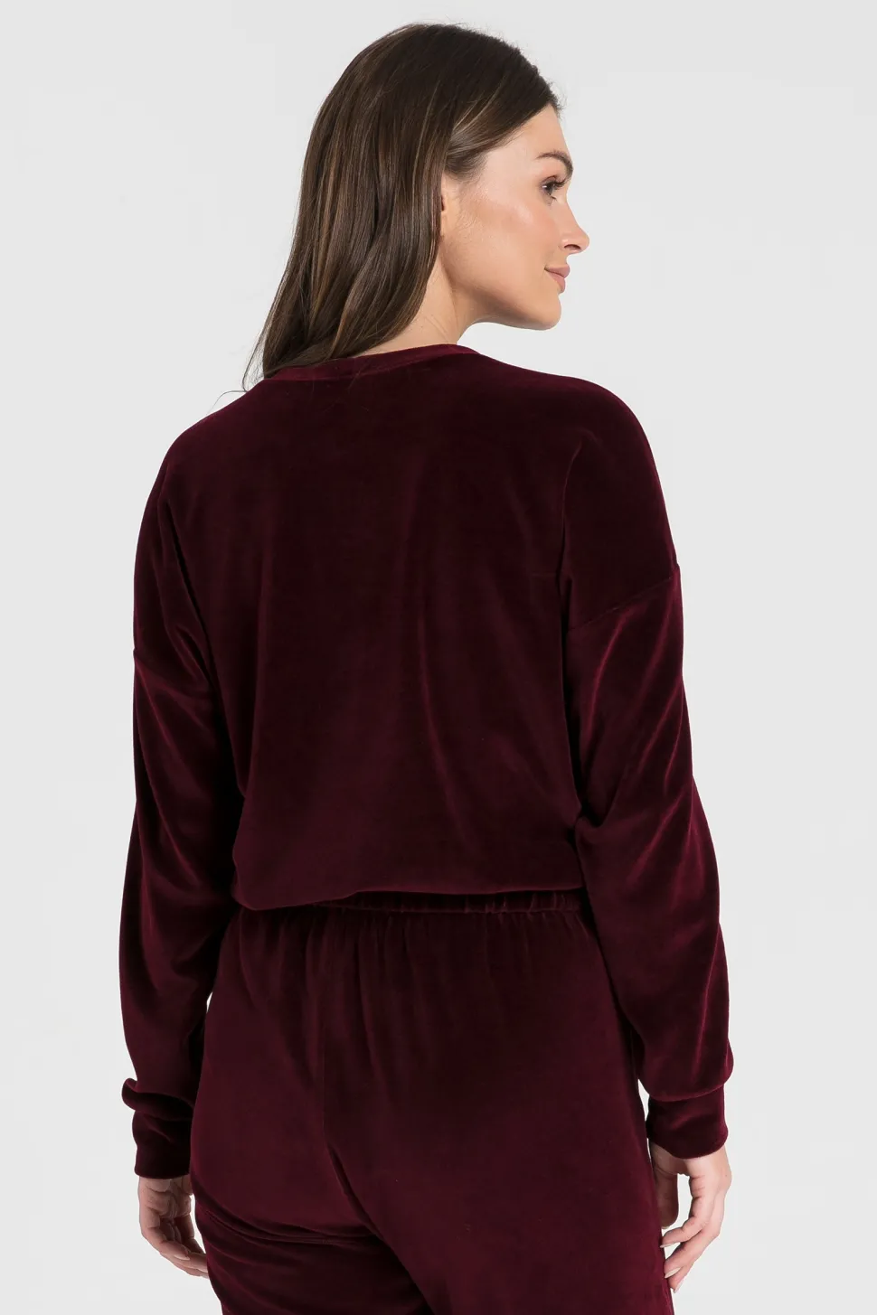 Welurowa bluza z wypustką - bordowa