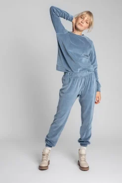 Welurowe spodnie typu joggers - niebieskie