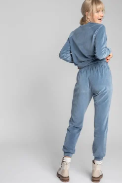 Welurowe spodnie typu joggers - niebieskie