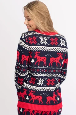 Świąteczny sweter w renifery - granatowy