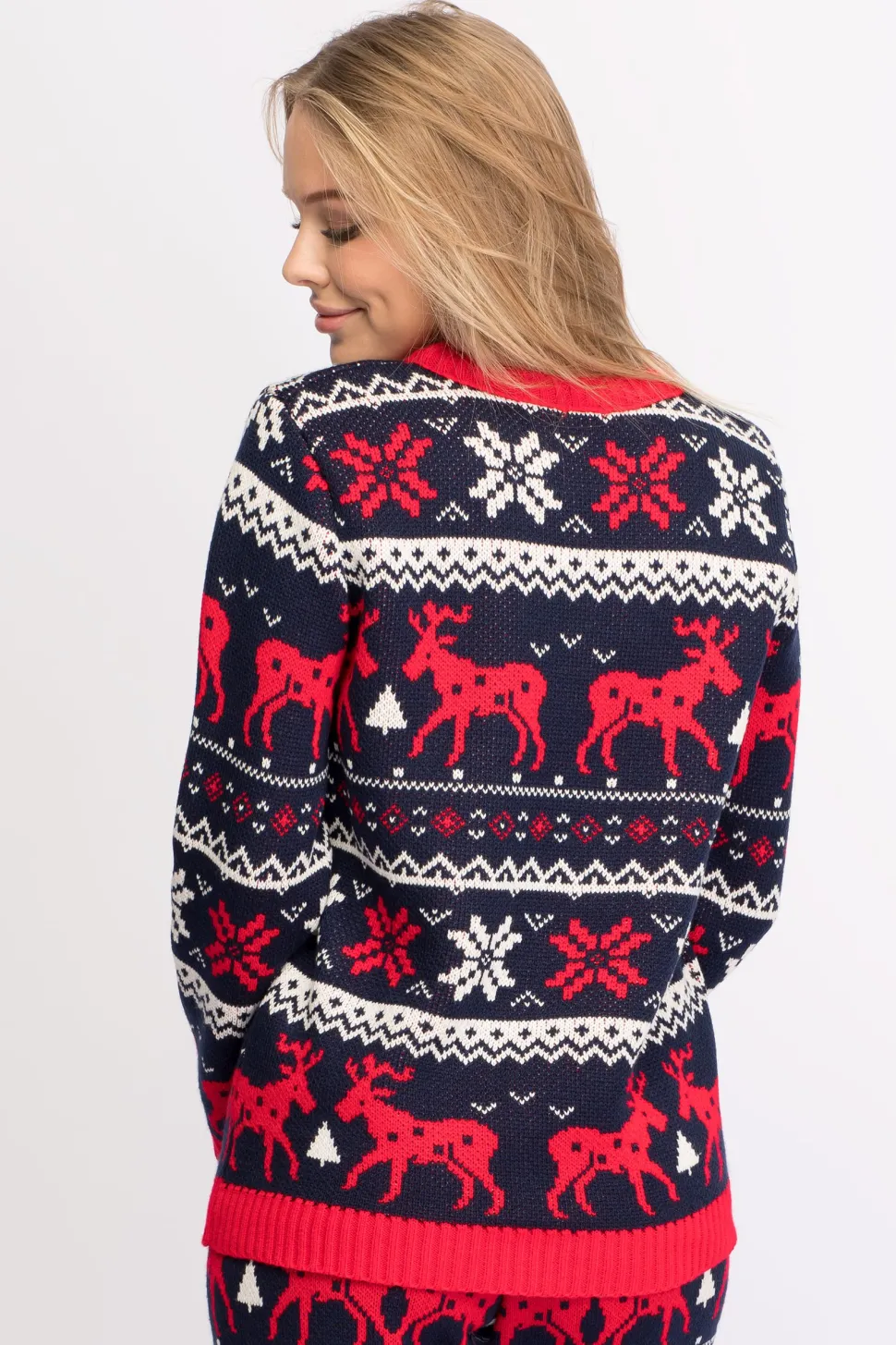 Świąteczny sweter w renifery - granatowy