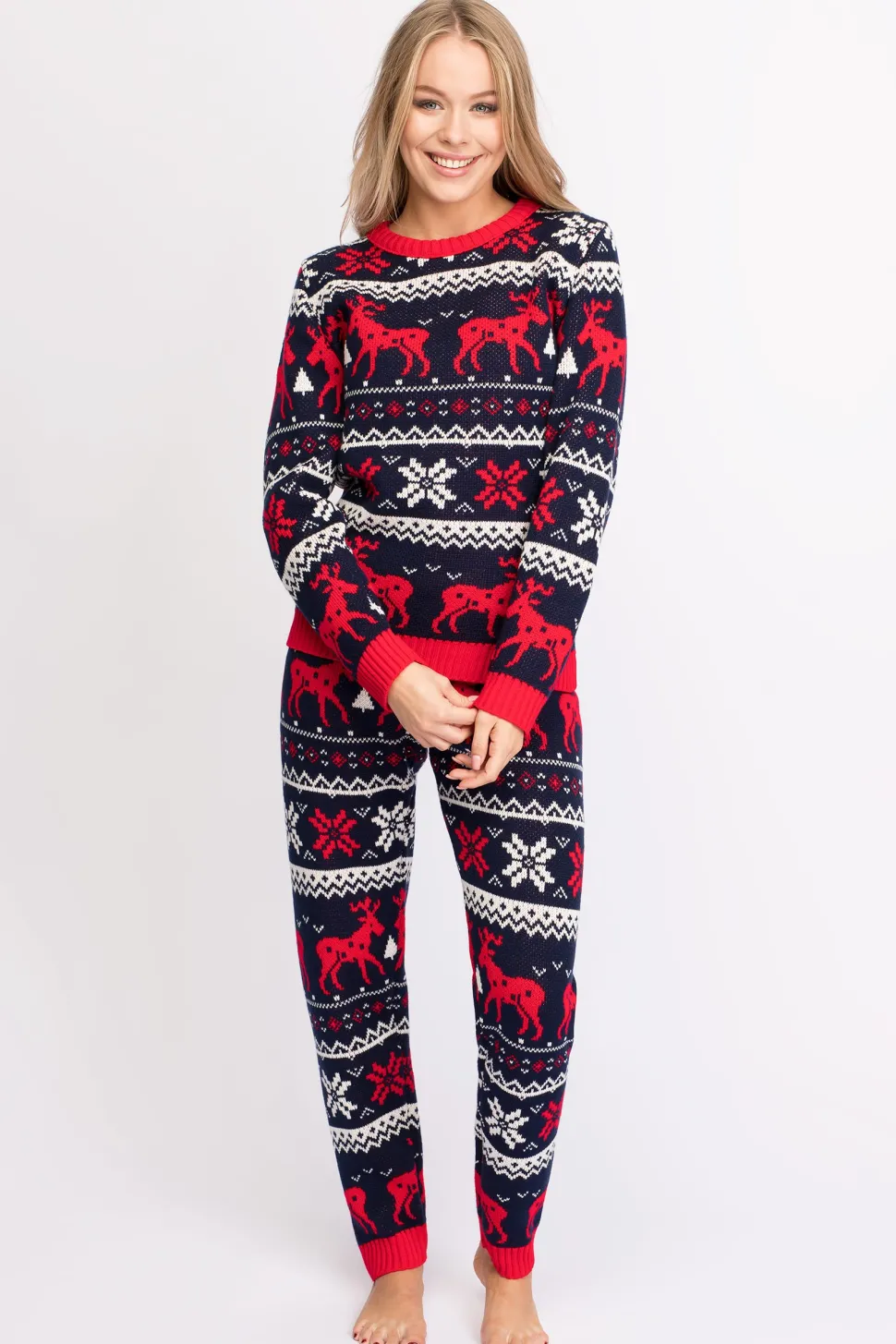 Świąteczny sweter w renifery - granatowy