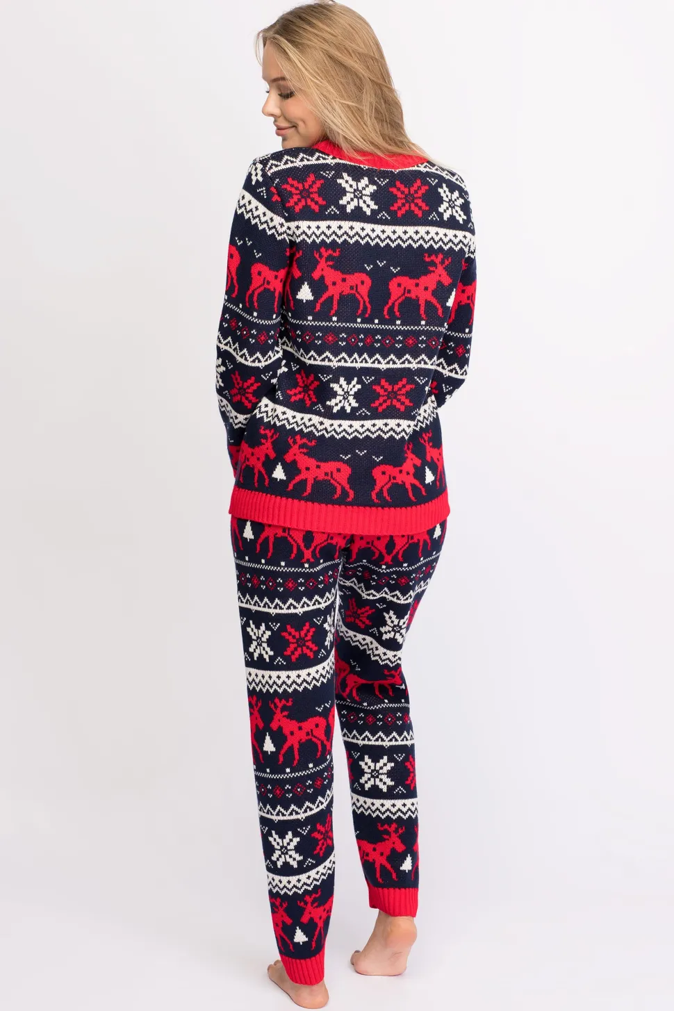 Świąteczny sweter w renifery - granatowy