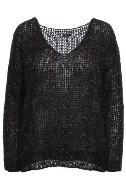 Wygodny sweter z dużym dekoltem - czarny